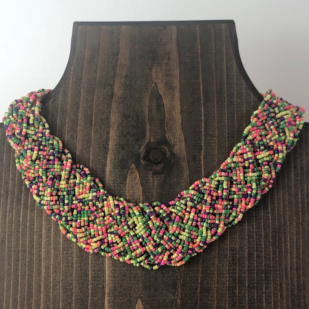 Vintage Multi Color Seed Bead Collar Necklace